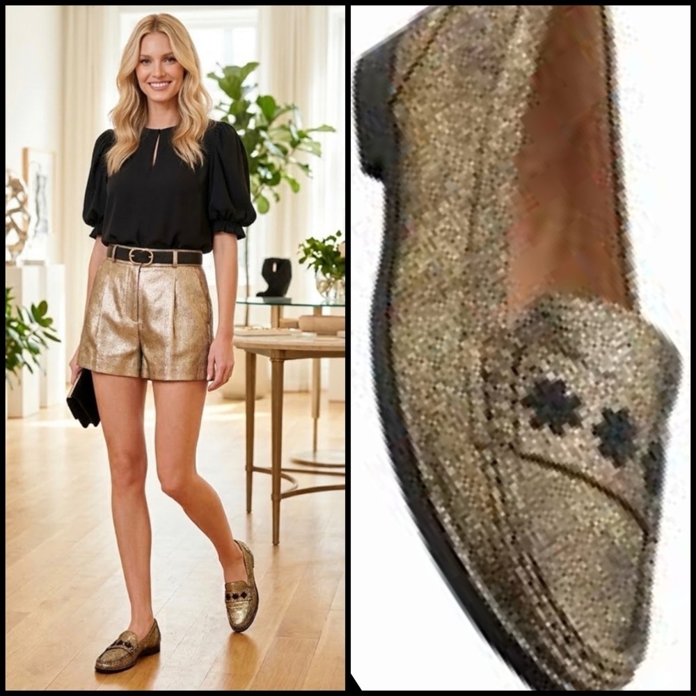 Jack Rogers Remy Loafers Metallic Gold Sparkle Slip-On Flats Preppy Academia 8B